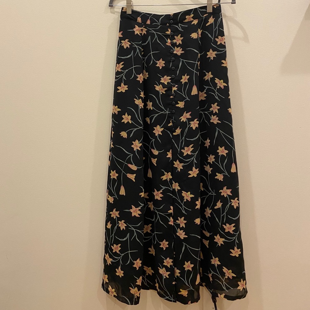 Vintage Button-Through Floral Maxi Skirt